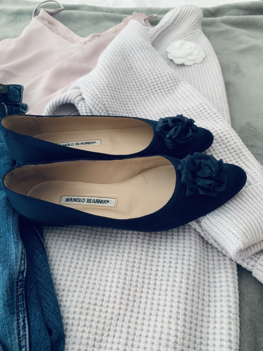MANOLO BLAHNIK NAVY BLUE Satin Flats 36 | eBay