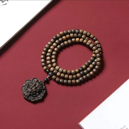 Natürliches Agarholz geschnitzt Halskette Anhänger Drache Skulptur Gebetsperle Amulett NEU - Bild 7 von 8