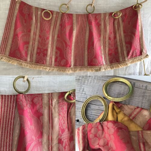 Antique French Silk Stripe Damask Fabric 19thc. Napoleon III Valance  Brass Ring - Picture 1 of 10
