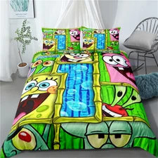 Single/Double/Queen/King Size Bed Quilt Doona Duvet Cover Set Spongebob Bubble