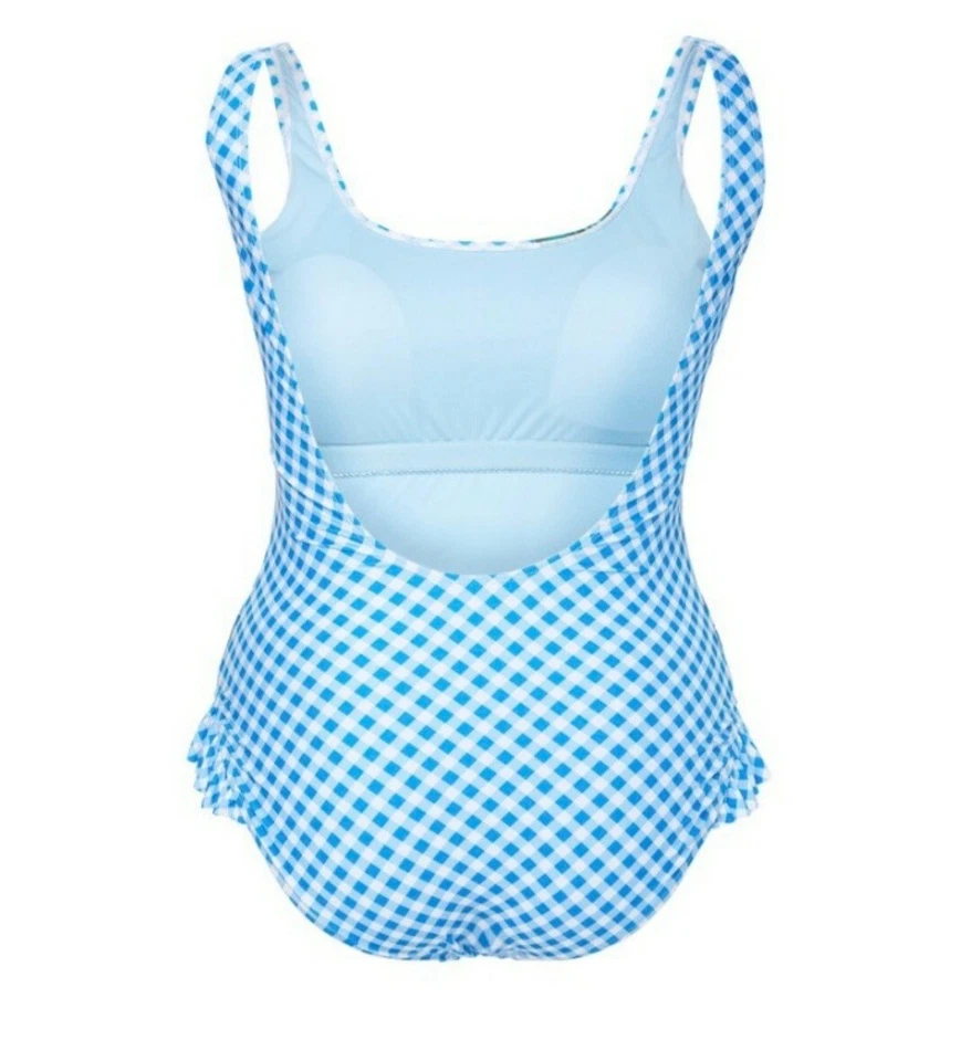 Traje de baño Juicy Couture sin mangas azul a cuadros plátano de una pieza talla grande NUEVO Foto 2 de 2