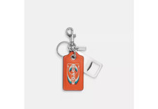 COACH CJ743 LEATHER ORANGE BOTTLE OPENER KEY FOB RING "COACH" STAMPED NEW NWT