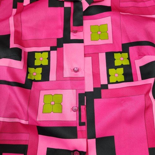 Pykettes Vintage 70s Shirt Womens M Hot Pink Geometric Disco Barbie Groovy Twee - Picture 7 of 9