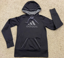 Women s ADIDAS Logo Climawarm HOODIE Size S with Thumbholes Black Y22