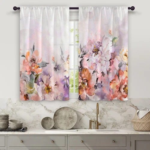 2X Rod Pocket Floral Blackout Valance Kitchen Waterproof Window Curtains Drapes - Picture 8 of 54