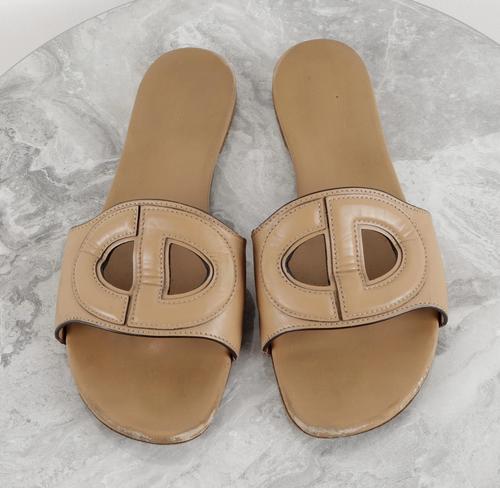 Sandales femme Christian Dior taille 38 D Club beige cuir camel mules slide