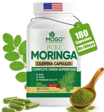 180 Organic Moringa Leaf Powder Capsules.Pure,Vegan,Weight Loss Superfood -MOGO™