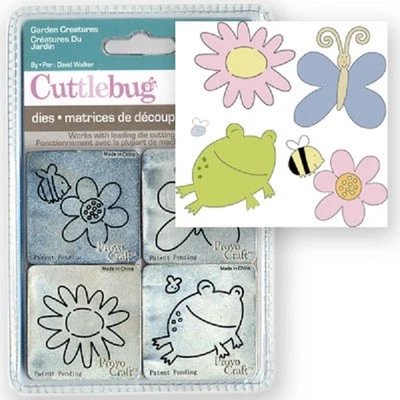 Cuttlebug 4 Metal Die Cut Garden Creatures 2x2 frog bee butterfly flower Scouts - Image 1 of 3