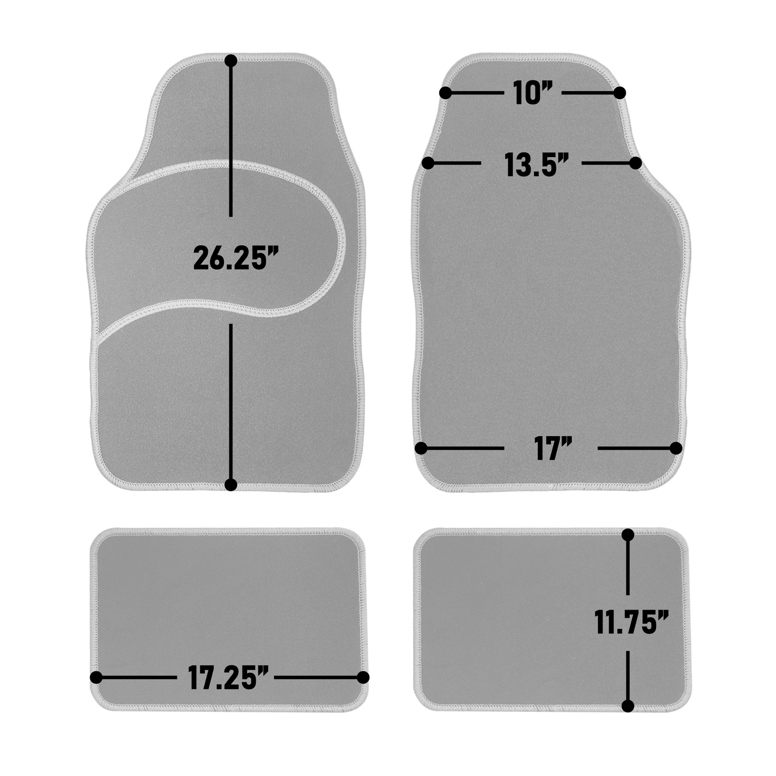 Universal Carpet Floor Mats with Colorful Stitching (Full Set for Cars