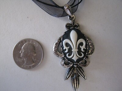 Fleur De Lis Renaissance Medieval Pendant Cameo Ribbon Necklace Saints Handmade