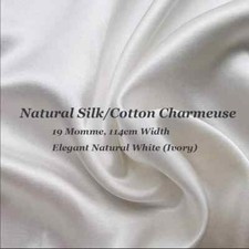 39 Inch X 45 Inch 19 momme Natural White Silk Cotton Charmeuse Fabric Wedding