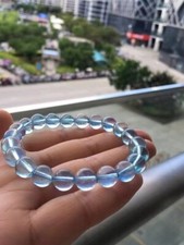 9mm Natural  Blue Aquamarine Gemstone Clear Round Beads Bracelet AAAA
