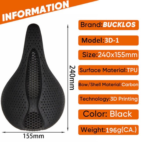 BUCKLOS 3D Printed Bike Cycling Saddle Seat Carbon Rail MTB Road Bicycle Cushion - Picture 19 of 23