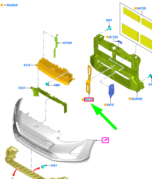 FORD FOCUS MK4 C519 Front Radiator Shutter Spacer Vane 2207648 NEW  