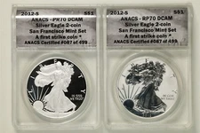 2012-S San Francisco Silver Eagle 2-Coin Set PF70DCAM ANACS 200087 First Stike