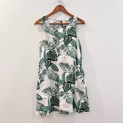 C&C California Linen Dress Size XS Women's Monstera Palms Print White Green  Pink | eBay