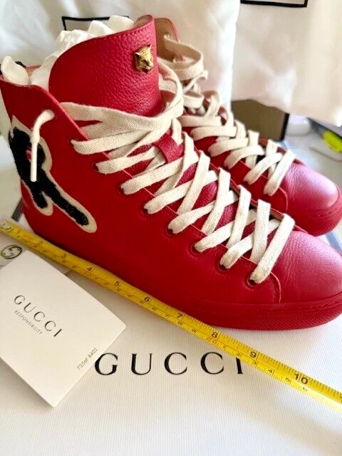 Baskets montantes Gucci cuir rouge panthère homme 5,5 authentiques chaussures de créateur