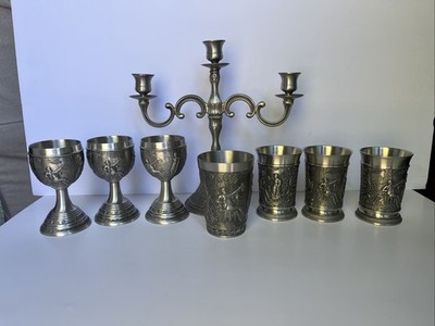 Frieling Rein Zinn Germany 95% Pewter Goblet Cup Candelabra raised relief lot