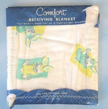 Vtg Riegel Comfort Baby Receiving Blanket 100 Cotton Flannel Bunny NOS 60s 70s