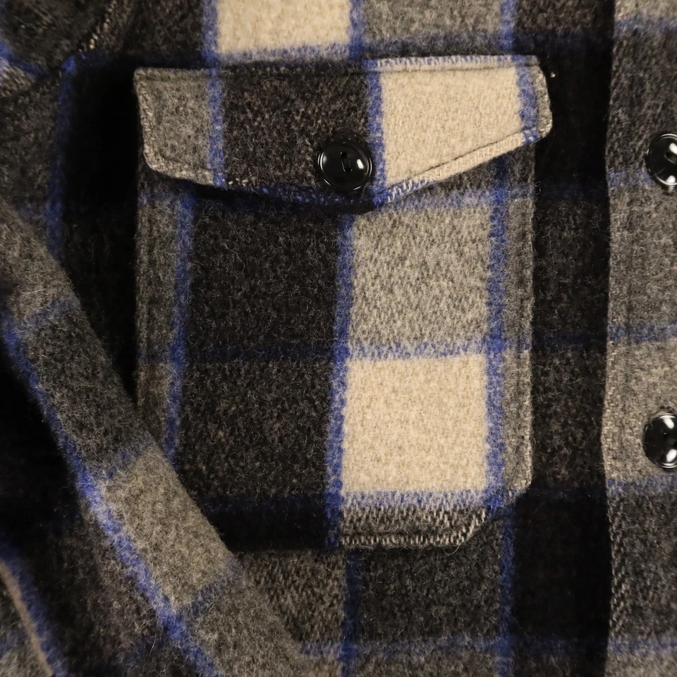 VTG LL Bean Jacket Mens M Blue Black Check Wool Shirt Jacket 50s 1950s - Image 3 of 4