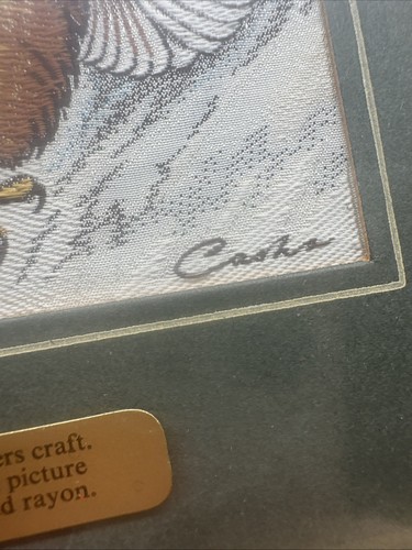 Cuadro de arte de pared enmarcado de águila calva bordada seda tejida Cash de colección - Imagen 8 de 10