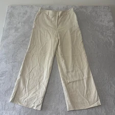 Rachel Zoe Womens Linen Blend Wode Leg Crop Pants 8 Butter Cream Pockets