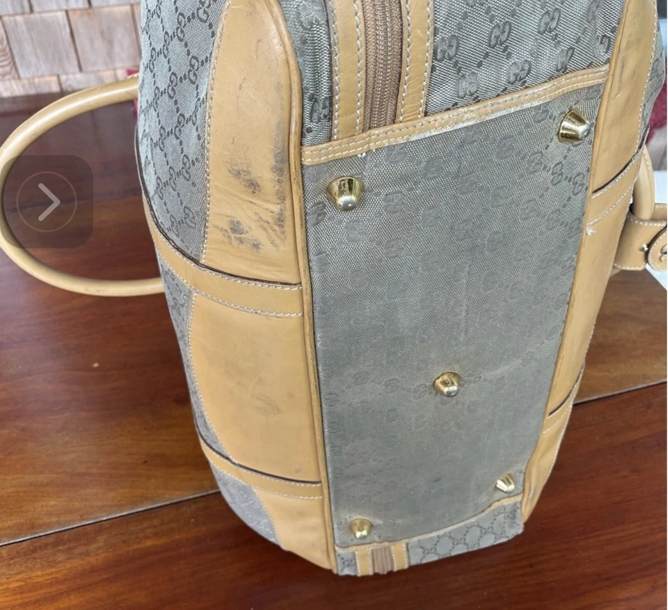 VTG🔥 GUCCI Duffle Gym Bag Brown Monogram Leather Travel Carry ON Supreme Web - Image 3 of 4