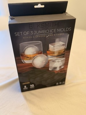 BlkSmith Set Of 3 jumbo Ice Molds 2  cubes New