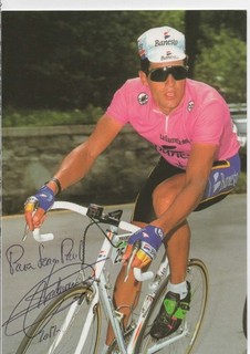 CYCLISME TOUR DE FRANCE autographe de MIGUEL INDURAIN EN MAILLOT ROSE DU GIRO