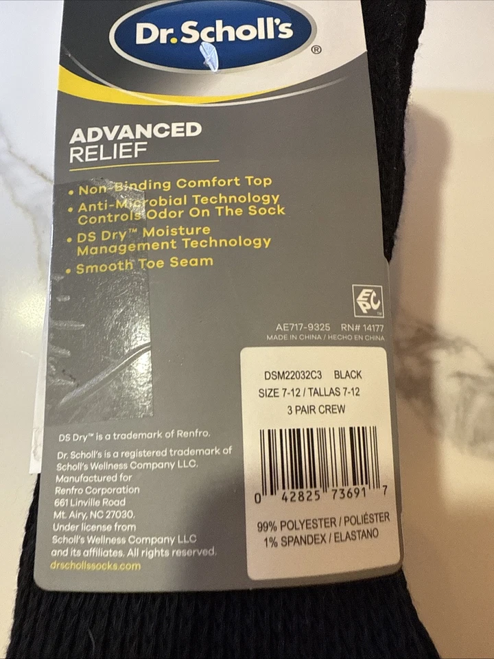 Calcetines Dr Scholl’s Advanced Relief With Grippers Crew 3 pares para hombre 7-12 negros  Foto 3 de 4
