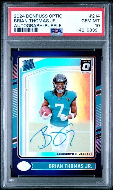 2024 Donruss Optic Brian Thomas Jr Rated Rookie Purple Auto /35 PSA 10 RC Jaguar
