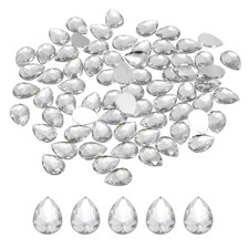 50PCS Flat Back Acrylic Teardrop Gems 10x14mm Rhinestones Transparent White]