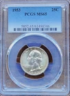 1953 WASHINGTON QUARTER PCGS MS65 GEM UNCIRCULATED 90% SILVER