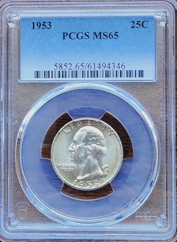 1953 WASHINGTON QUARTER PCGS MS65 GEM UNCIRCULATED 90% SILVER