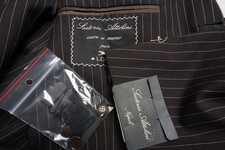 Sartoria Attolini Marrone Scuro Cashmere Rigato Leggero 2 Pezzi Tuta Giacca Pantalone 38 NUOVO