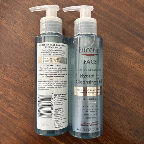 Eucerin Hydrating Cleansing Gel + Hyaluronic Acid (2 Pack) 6.8 Oz Each New