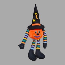 Chrisha Playful Plush Vtg Halloween Jumbo 36" Pumpkin Jack O Lantern Witch 1988