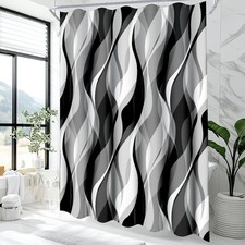 72x72 inch White Grey Black Abstract Striped Modern Shower Curtain Fabric