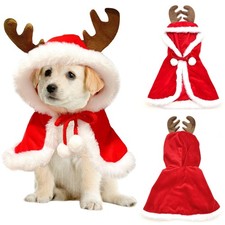 Dog Christmas Costume, Pet Santa Cape with Elk Antlers Hat Warm Small, Red