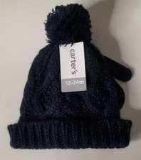 Carter  s Girls Hat Mittens Set 12-24 Months Knit Winter Navy New
