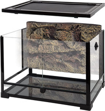 34 Gal Large Glass Reptile Terrarium w/ Foam Backgrounds Double Door 24"x18"x18"