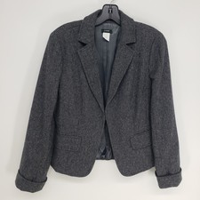 J Crew Herringbone Wool Blazer Women 10 Gray Professional Single Button Jacket