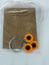 Silver Tone Sunflower Charm Key Chain Keyring Metal/Plastic Yellow/Black