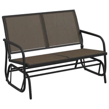Garden Glider Bench Textilene and Steel Outdoor Patio Bench Black/Brown vidaXL
