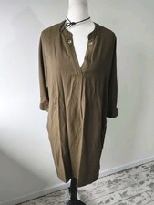 Phase Eight women Knee Tunic Dress Siz 12 Khaki Green Casual Short Sleeve Eyelet