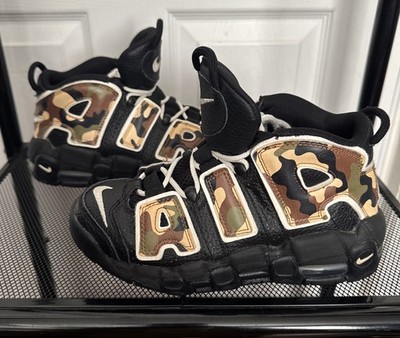 Nike Air More Uptempo Shoes 3.5Y/5W Black Desert Camo Letters CJ0930-001