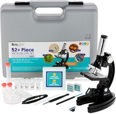 AmScope 52pc 120X-1200X Kids Starter Compound Microscope Portable Science Kit