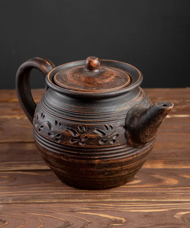 Tetera_Tetera_Hecha de arcilla roja_Ceremonia del té_Decoración del hogar_1L_34 oz_Natural Foto 3 de 4