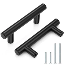 Probrico 10 Pack Black Stainless Steel Modern T Bar Cabinet Pulls, 2.5 Inch Hole