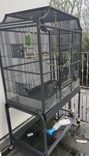 Gro&szlig;er Vogelk&auml;fig aus Metall schwarz f&uuml;r Papageien mit St&auml;nder, Sitzstangen
